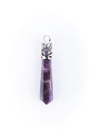 1 Gemstone Pendant, PURPLE AMETHYST Stone, 2.5" long fancy silver tone bail findings  cgm0014
