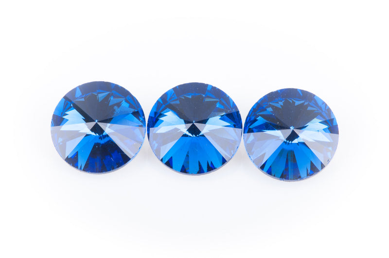 14mm Glass Crystal Rivoli Rhinestone Crystals, chaton, silver foil backing SAPPHIRE BLUE, 4 pcs.  cry0082