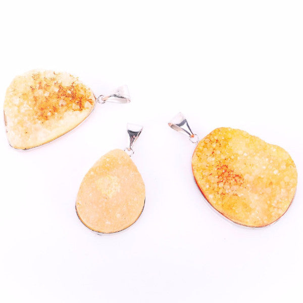 1 PEACH AGATE DRUZY Pendant, Silver Bezel, 1-1/4" to 1-3/4" long  gdz0014