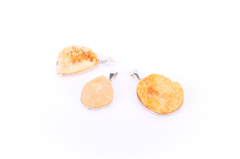 1 PEACH AGATE DRUZY Pendant, Silver Bezel, 1-1/4" to 1-3/4" long  gdz0014