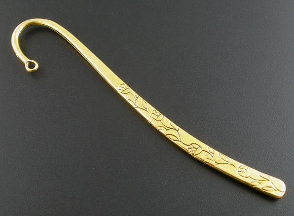 2 Fancy Stamped Bright Gold Blank Bookmarks Findings 5" long ROSE FLOWER pattern, fin0023