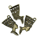 5 Large Antique Bronze Tone Egyptian QUEEN NEFERTITI Charm Pendants.  Chb0182