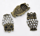 1 Large Antique Bronze Metal Rhinestone OWL Charm Pendant CHB0187