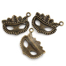 10 Antique Bronze Tone MARDI GRAS Mask Charm Pendants chb0183
