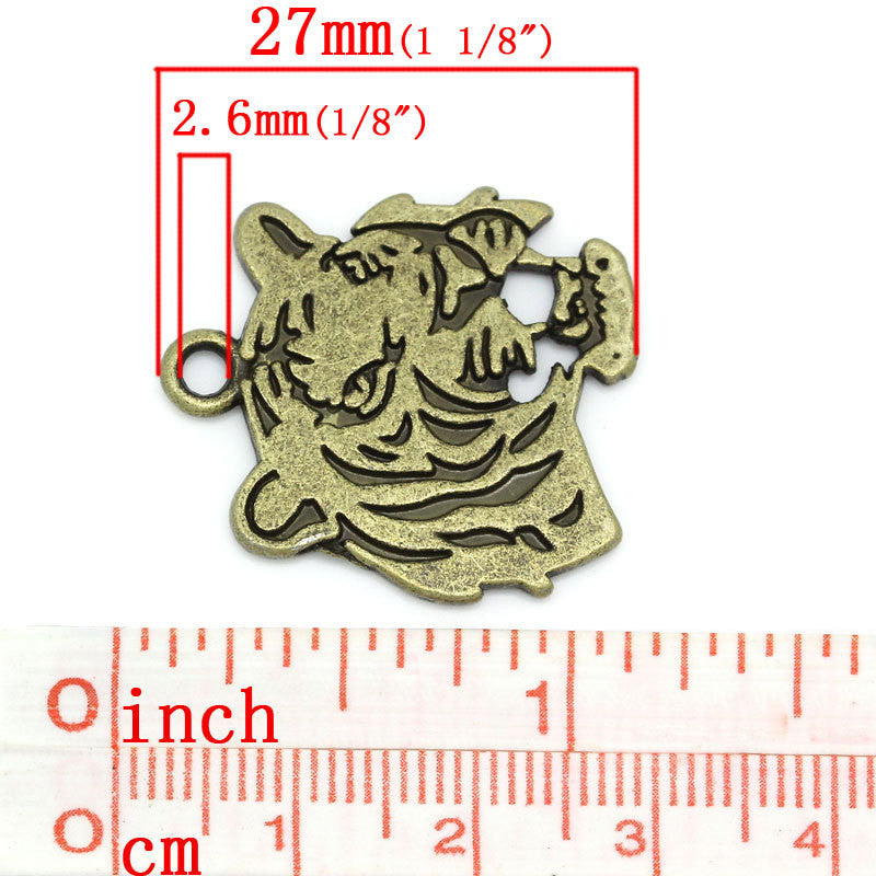 10 Antique Bronze Metal TIGER Charm Pendants. CHB0189