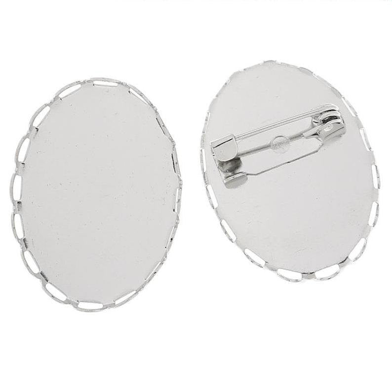 4 Bright Silver Cameo Frame Setting Brooch Pins  2.6cm x 1.9cm (Fits 25x18mm cameos)  pin back fin0029