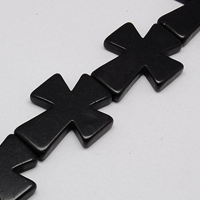 2 pcs. Large Howlite Stone Beads BLACK Maltese CROSS . 36x30mm how0062