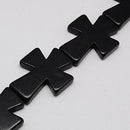 1 Strand (11 beads) Large Howlite Stone Beads BLACK Maltese CROSS . 36x30mm how0063
