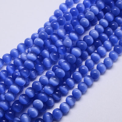 6mm Medium BLUE Glass Cat's Eye Beads, Round, about 64 beads, bgl0030
