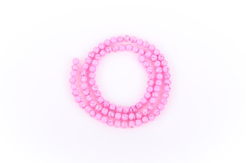 HOT PINK and BLACK Howlite Round Beads 4mm . 16" strand how0065
