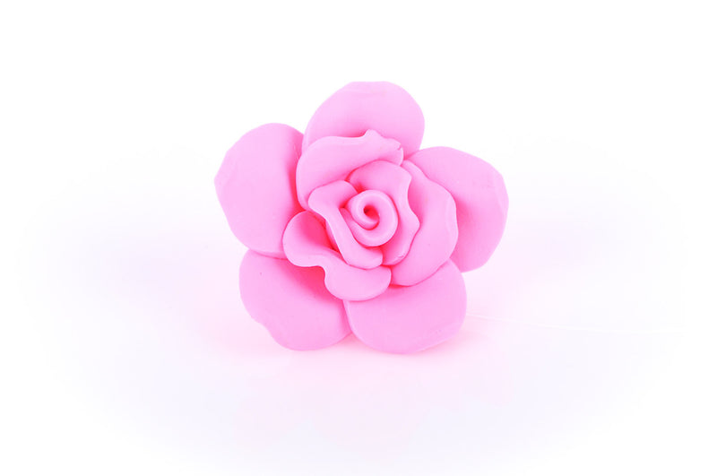 2 Large BRIGHT PINK Polymer Clay Rose Beads pol0009