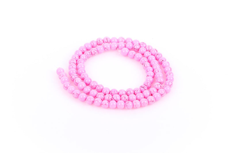HOT PINK and BLACK Howlite Round Beads 4mm . 16" strand how0065