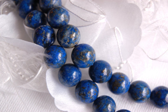 12mm Round LAPIS LAZULI  Beads, blue lapis lazuli gemstones with pyrite, half strand,  gla0011a