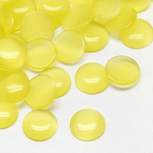 8 Round Circle Glass Cabochons, flatback, LEMON Yellow CAT'S Eye 16mm  cab0072