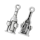 10 Antique Silver Tone WINE GLASSES and Bottle Pendant Charms . chs0437