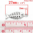 10 Antique Silver Tone BONE FISH Skeleton Pendant Charms . chs0438