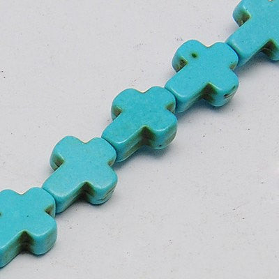 1 Strand, Mini Stone Cross Beads in TURQUOISE BLUE 10mm x 8mm how0066