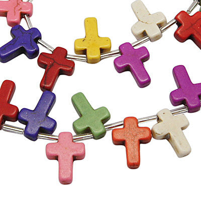 16mm Howlite Cross Beads, MIXED COLORS Top Drilled, full strand, 25 beads, how0069