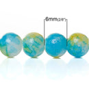 6mm White Glass Beads with Turquoise Blue and Yellow Marble Accents, 140 beads, bgl0042