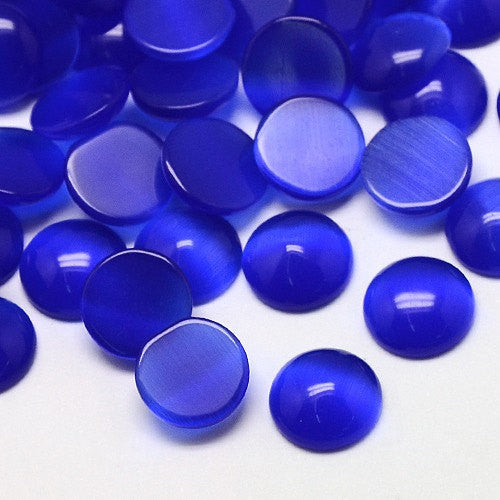 8 Round Circle Glass Cabochons, flatback, ROYAL Blue CAT'S Eye 16mm  cab0071