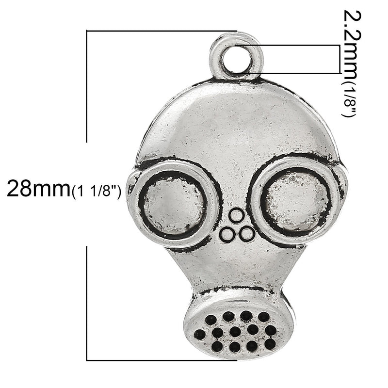 5 Antique Silver Tone Large GAS MASK Pendant Charms . chs0436