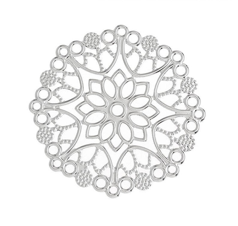 20 Antique Silver Filigree Round Shapes, flat thin findings for jewelry making, crafts  FIL0008a