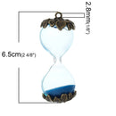 1 Bronze Tone Metal and Glass HOURGLASS with Blue Sand, Large Charm Connector chb0201