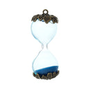 1 Bronze Tone Metal and Glass HOURGLASS with Blue Sand, Large Charm Connector chb0201