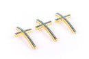 2 Pearl Sideways Crosses, bright gold one metal base and TURQUOISE BLUE gems chg0040