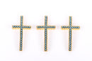 2 Pearl Sideways Crosses, bright gold one metal base and TURQUOISE BLUE gems chg0040