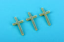 2 Pearl Sideways Crosses, bright gold one metal base and TURQUOISE BLUE gems chg0040
