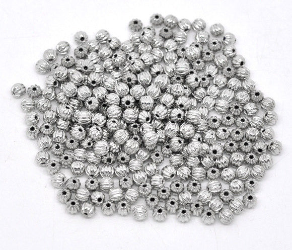 4mm Antique Silver Tone Corrugated Round Metal Spacer Beads, 300 pcs, BME0037