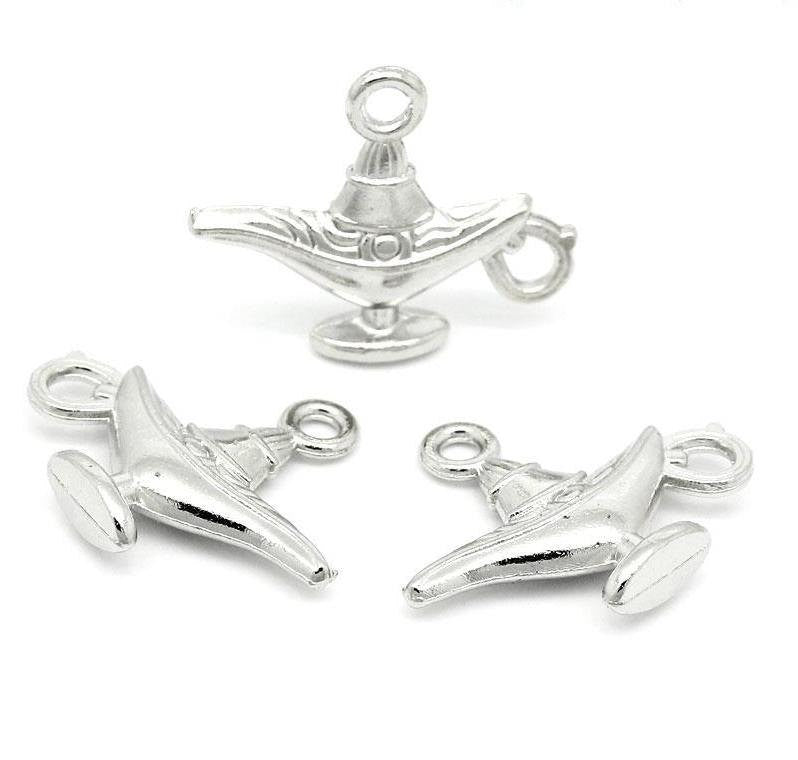 10 Silver Metal GENIE LAMP Charm Pendants chs0498