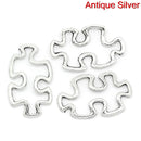 10 Silver Metal OPEN PUZZLE Piece Charm Pendants, autism awareness chs0509