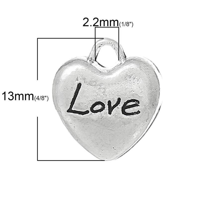 10 Silver Metal Stamped Word LOVE Heart Tag Charm Pendants chs0473
