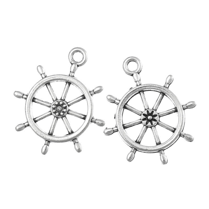 50 bulk package Silver Metal SHIP WHEEL Charm Pendants chs0477b