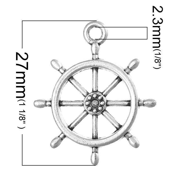 50 bulk package Silver Metal SHIP WHEEL Charm Pendants chs0477b