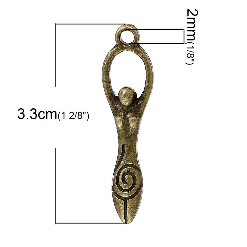 10 Antique Bronze GODDESS Charms  chb0210