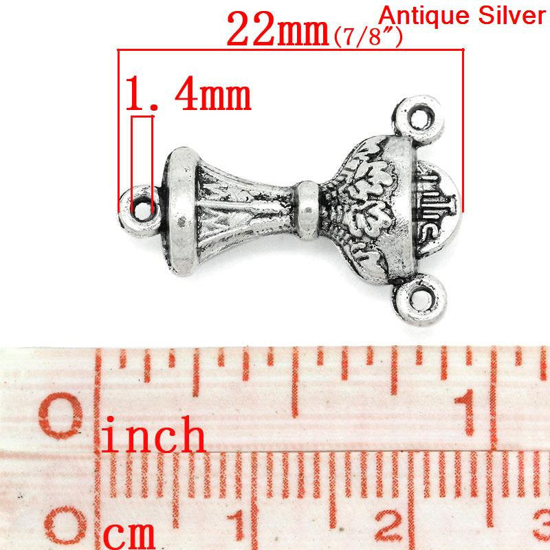 6 Silver Metal ROSARY CENTERPIECE Chalice Communion Cup, Tripiece, Charm Pendants, connector link chs0499a