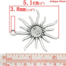 3 SUN Charm Pendants, Silver Metal Large, bezel tray fits 12mm cabochons chs0513