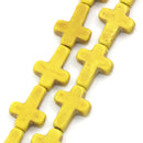 1 Strand Small Howlite Cross Beads, 16x12mm,  Yellow Sideways cross how0086