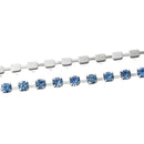 1 yard ( 3 feet ) Rhinestone Cup Chain, 2mm, bright silver base metal and LIGHT SAPPHIRE BLUE glass crystals fch0186