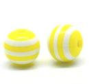 100 Round YELLOW and WHITE Acrylic Striped Beads 10mm  bulk package bac0043