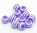 8mm Bubblegum Beads, Round LAVENDER PURPLE and WHITE Acrylic Striped, 200 beads, bac0045