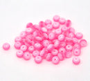 200 Round HOT PINK and WHITE Acrylic Striped Beads  8mm  bulk package bac0049