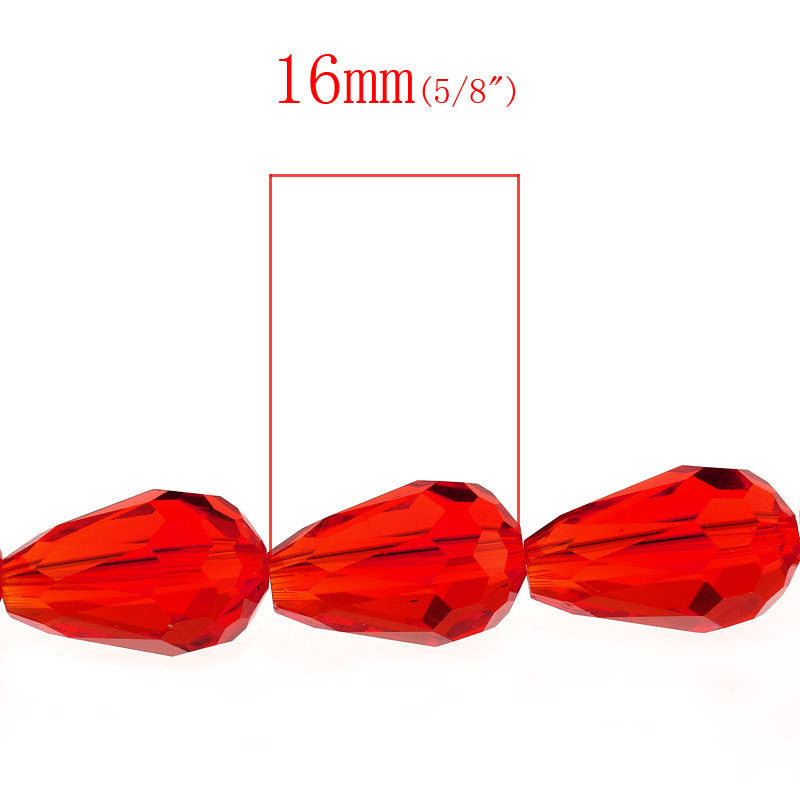 25 Teardrop Briolette Crystal LIGHT SIAM RED Glass Beads . 16x10mm bgl0063