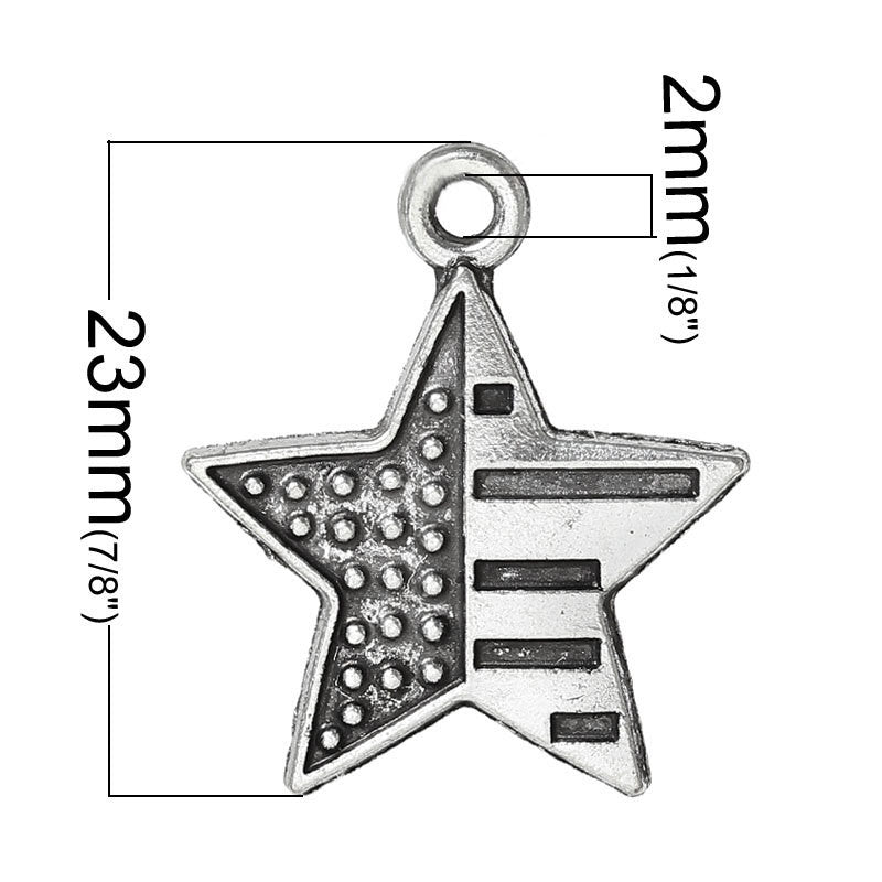 10 Silver Metal PATRIOTIC STAR Flag Charm Pendants chs0515