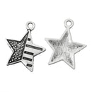 10 Silver Metal PATRIOTIC STAR Flag Charm Pendants chs0515