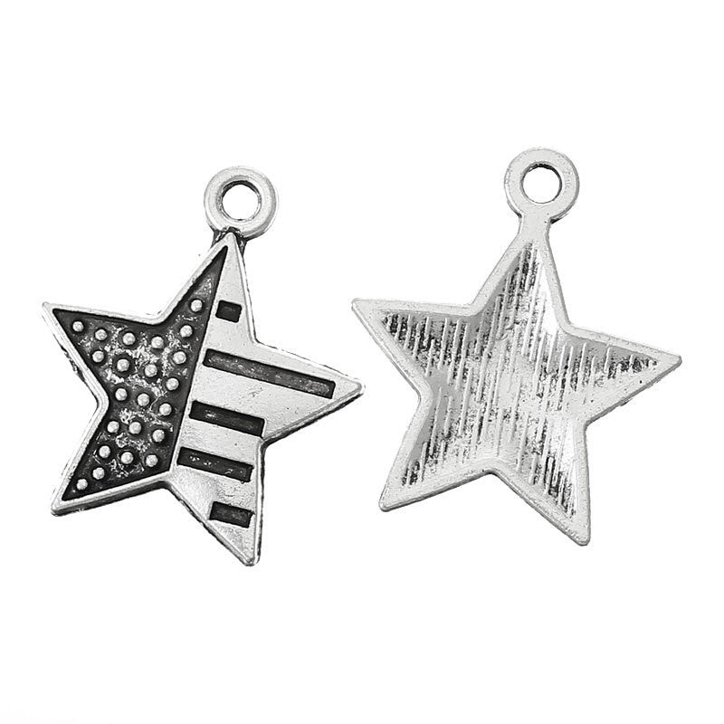 10 Silver Metal PATRIOTIC STAR Flag Charm Pendants chs0515