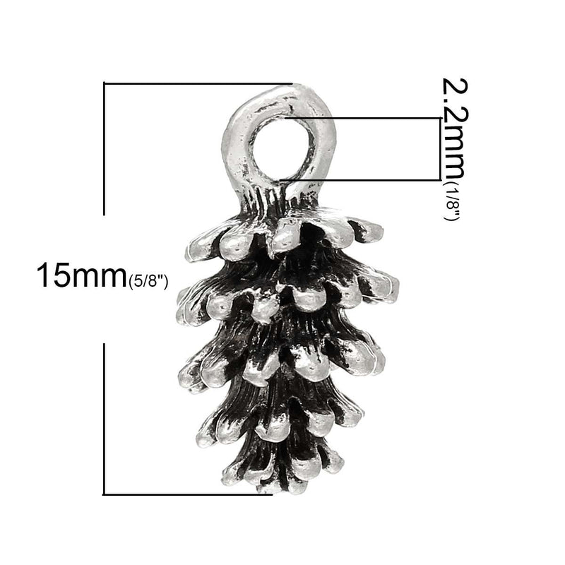 10 Silver Tone Metal PINE CONE Charm Pendants 15x8mm chs0522